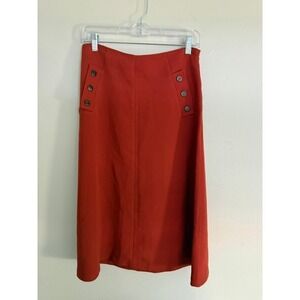 Forever 21 Contemporary Burnt Orange Button Detail Midi A-Line Skirt Womens M